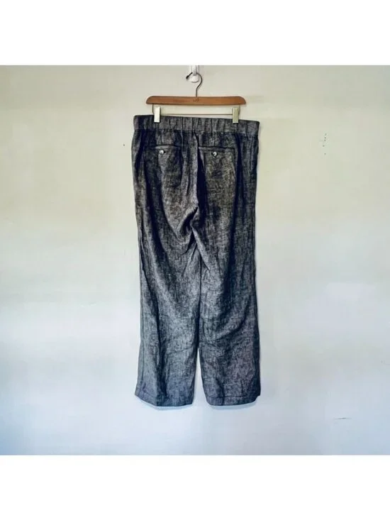 Athleta Gray Wide-Leg 100% Linen Drawstring Pants 12 Coastal Summer Vacation - Picture 2 of 14